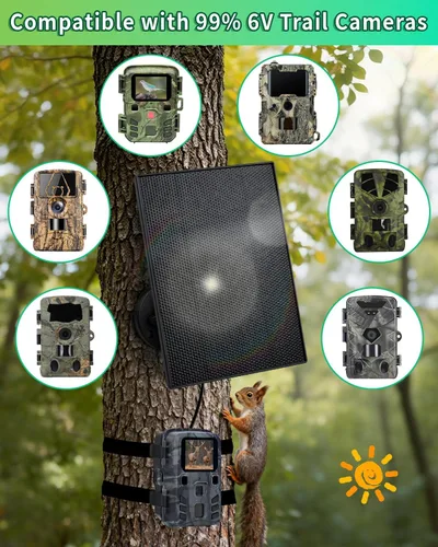Vista 4 de Panel solar de cámara de sendero, cargador de panel solar de 3 W con batería de 5000 mAh y cable USB-C de 6 V y puerto de CC de 9.8 pies, panel