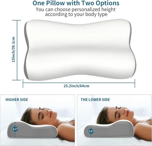Vista 5 de Almohada cervical para el cuello para aliviar el dolor, almohada ergonómica para dormir de lado para dormir profundo, almohadas de espuma
