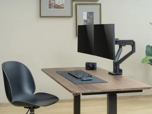 Vista 3 de VERSARE Brazo de monitor doble ajustable para escritorios Montaje para monitores de computadora Se adapta a tamaños de pantalla de 17 a 32