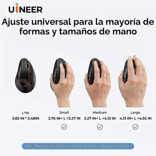 Vista 8 de Uineer Ratón ergonómico vertical, mouse inalámbrico Bluetooth, 3