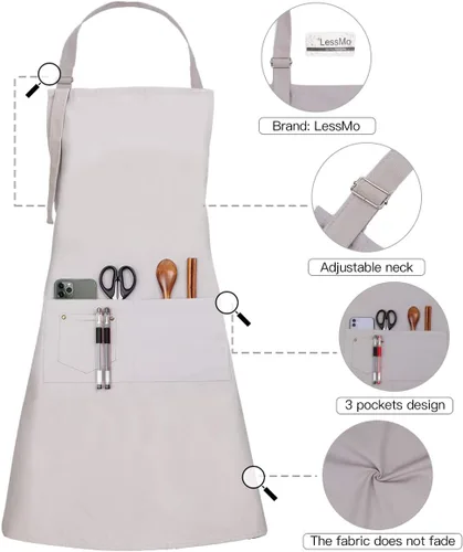Vista 5 de LessMo Delantal babero, delantales de cocina de algodón de lona 100% algodón