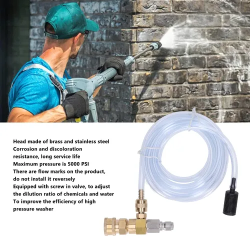 Vista 6 de Kit de inyector químico Inyector ajustable aguas abajo con tubo de 9.8 pies para lavadora a presión Accesorios 5000PSI