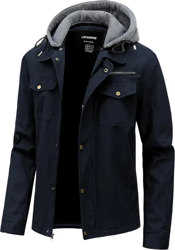 Vista 9 de Chaqueta ligera de algodón para hombre, estilo militar, con capucha, de canvas, para campo, ropa de trabajo, casual, cargo de primavera