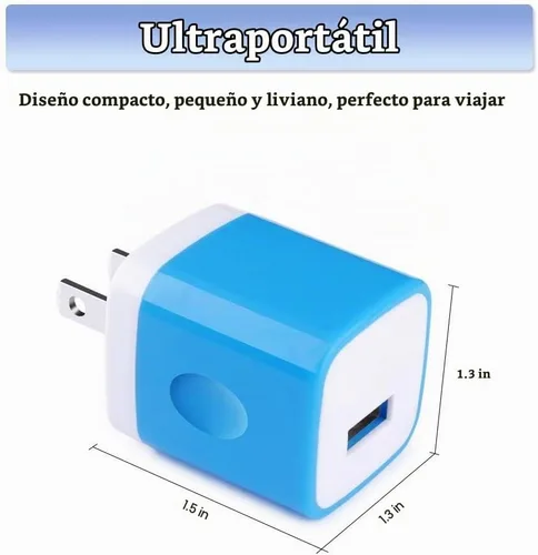 Vista 5 de Cargador de teléfono Android Micro Cable, paquete de 4 enchufes de pared 1A Azul