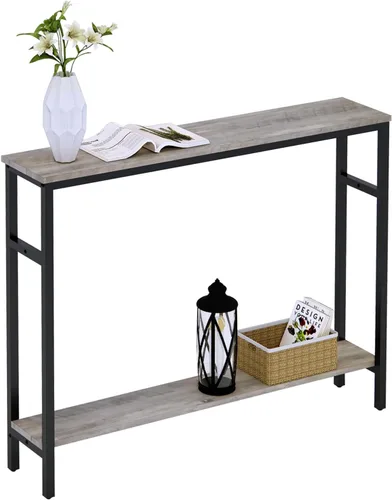 Vista 14 de Timberer Mesa consola estrecha, mesa de sofá de 39.4 pulgadas con estante ajustable, mesa delgada de 2 niveles para pasillo, entrada, sala de estar