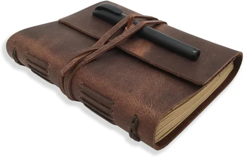 Vista 15 de Cuaderno de diario marrón – El mejor diario de cuero genuino fresco para escritores, tamaño A5, 6.2 x 8.5 pulgadas, bloc de notas para hombres