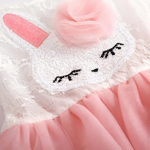 Vista 3 de Vestido de cumpleaños para niña, sin mangas, con capas de tul, tutú de princesa, vestido de primer cumpleaños, ropa de verano Rosado