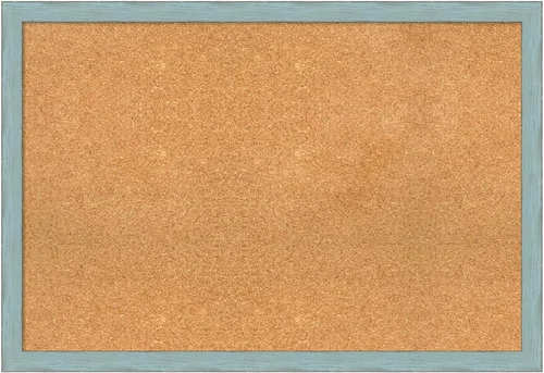 Vista 12 de Amanti Art Tablero de corcho natural para pared (20 x 14) con marco de madera azul rústico azul cielo, pequeño tablero de corcho para oficina