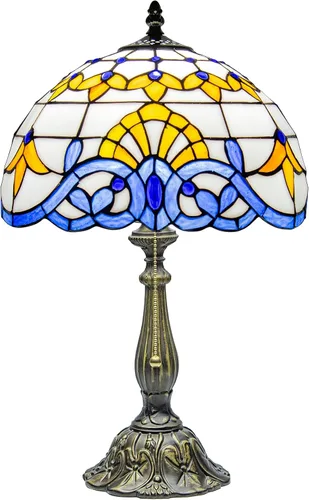 Vista 15 de Tiffany Style Stained Glass Table Lamp, Floral Pattern Desk Light with Antique Bronze Resin Base, Red Roses Decorative Lighting for Bedroom, Living