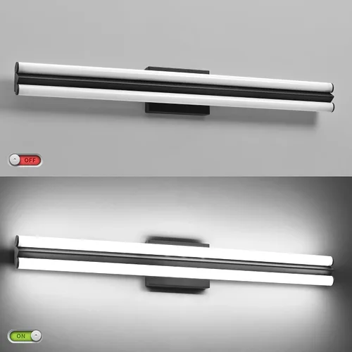 Vista 6 de SOLFART Lámpara de baño negra mate, barra de luz de tocador de 32 pulgadas, luces LED para espejo, luces LED para espejo, luz negra de tocador