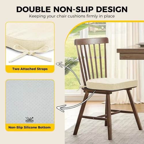 Vista 4 de downluxe Cojines para sillas de interior para sillas de comedor, almohadillas de espuma texturizada suaves y cómodas para sillas de cocina con lazos