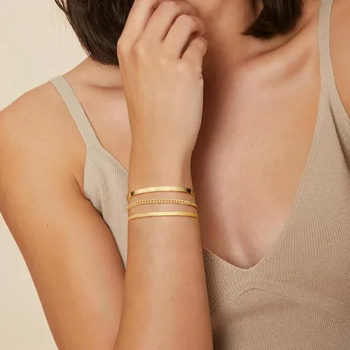 Vista 2 de Moodear Pulsera de oro para mujer, juego de pulseras de oro real de 14 quilates para mujer, pulsera de cadena de serpiente delicada, pulsera