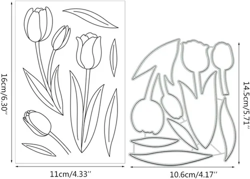 Vista 2 de Tulip - Juego de sellos y troqueles transparentes de silicona para hacer tarjetas, álbum de fotos en relieve para manualidades, decoración