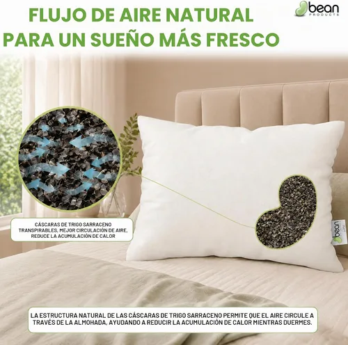 Vista 4 de Bean Products Almohada de casco de trigo sarraceno orgánico, japonés, 14 x