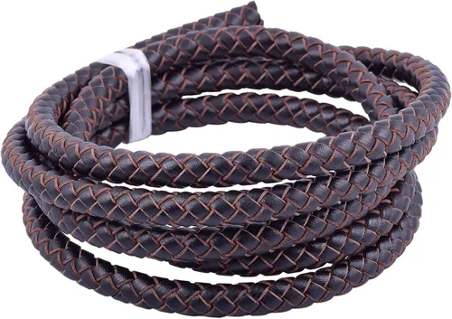 Vista 52 de 2 yardas 8.0mm Cordón redondo de cuero trenzado auténtico marrón antiguo para corbata de bolo