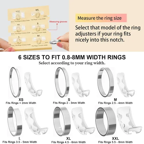 Vista 4 de Haiou Ajustador de tamaño de anillo para anillos sueltos - Protector de anillo invisible transparente, espaciador y tensor Sil Paquete de 6