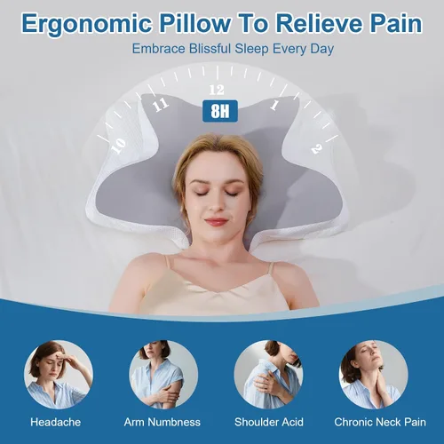 Vista 3 de Almohada cervical para aliviar el dolor de cuello, contorno ergonómico de espuma viscoelástica para el cuello, soporte para dormir de lado