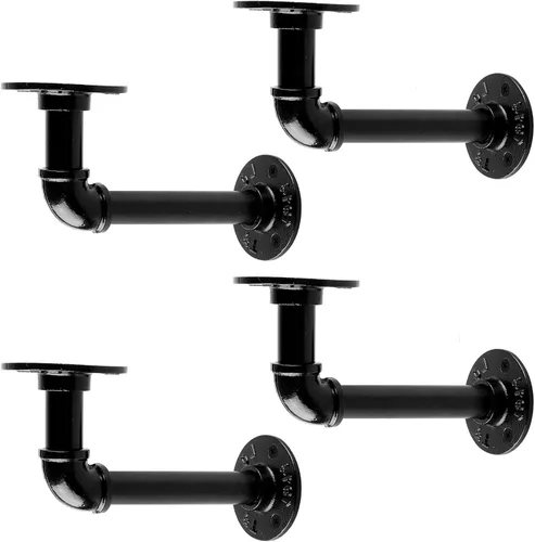 Vista 13 de MUZIK Paquete de 4 Soportes de Estante Flotante de Tubería Resistente, Soportes de Estante de Tubos en L Negros, Soportes de Estantería de Hierro