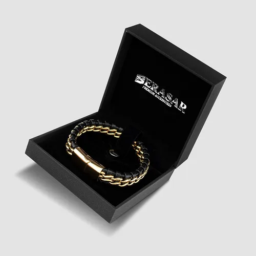 Vista 3 de SERASAR Premium Genuine Leather Bracelet Steel for Men in Black Magnetic Stainless Steel Clasp in Black, Silver and Gold Exclusive Jewelry Box