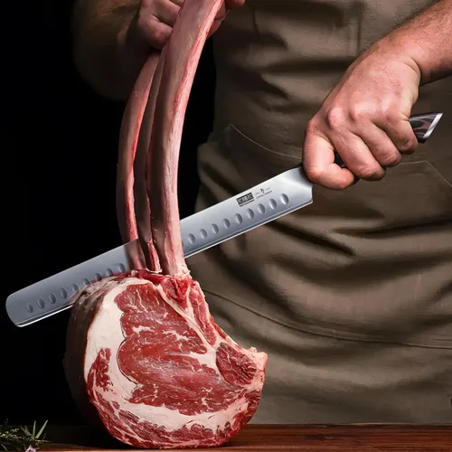 Vista 6 de HOSHANHO - Cuchillo de tallar de 12 pulgadas, cuchillo de corte de acero japonés de alto carbono con mango ergonómico de madera de Pakka, cuchillos