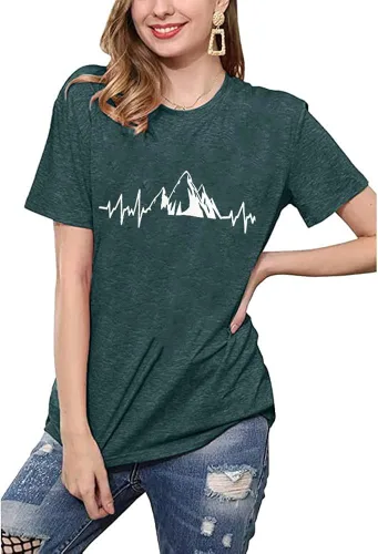 Vista 3 de Camiseta de manga corta con estampado de corazón para mujer, camiseta con estampado de corazón y estampado de corazón