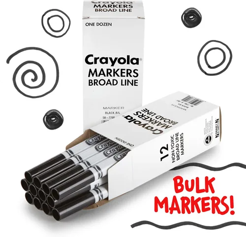 Vista 3 de Crayola Marcadores de Línea Ancha - Negro (12 unidades), Marcadores para Niños, Suministros Escolares al Por Mayor para Maestros, No Tóxicos