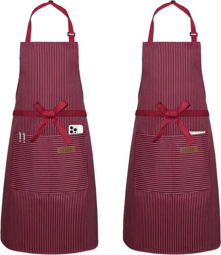 Vista 8 de Serrenf Paquete de 2 delantales, delantales de cocina de cocina, delantal ajustable con 2 bolsillos para hombres y mujeres, delantal de chef