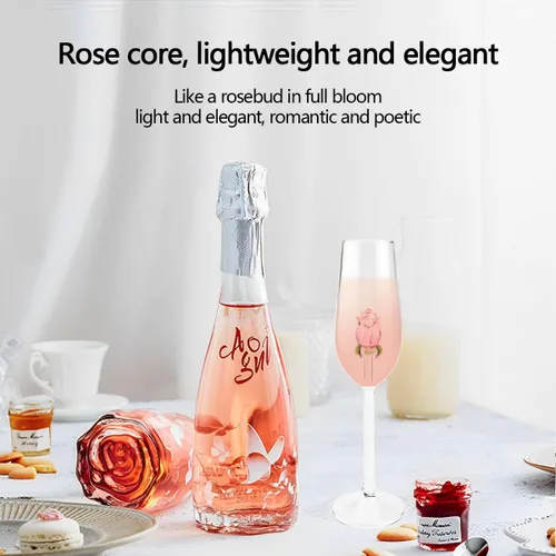 Vista 4 de Copa de vino rosa con rosa en el interior, copa de vino de flor única, copas de cóctel, copas de champán de cristal, copa de vino tinto para boda