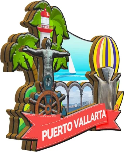 Vista 2 de Imán de madera para nevera de Puerto Vallarta México, monumentos 3D, recuerdos coleccionables, decoración hecha a mano -1999