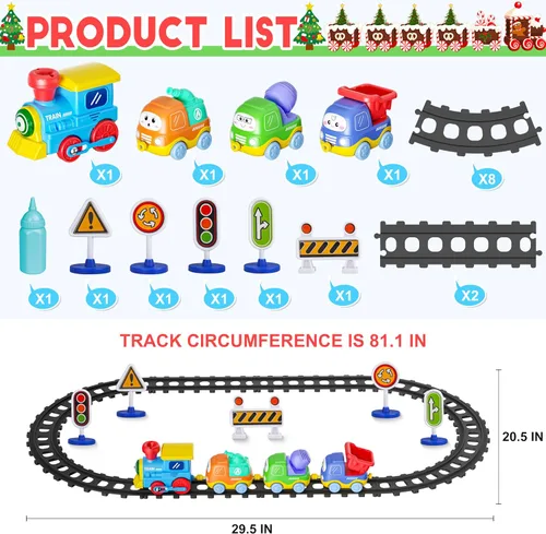 Vista 7 de Juego de Tren de Vapor Funwee para Niños Pequeños, Juguetes de Tren con Conexión Magnética y Luces y Sonidos, Tren Eléctrico de Dibujos Animados