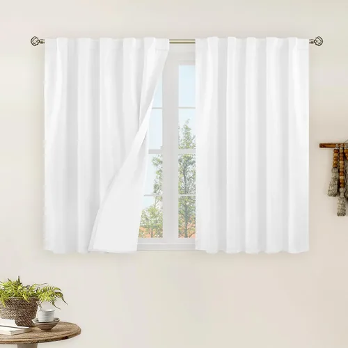 Vista 132 de LAMIT Cortinas opacas cortas de lino de 30 pulgadas para ventanas de cocina sobre el fregadero, cortinas de café texturizadas de lino marfil