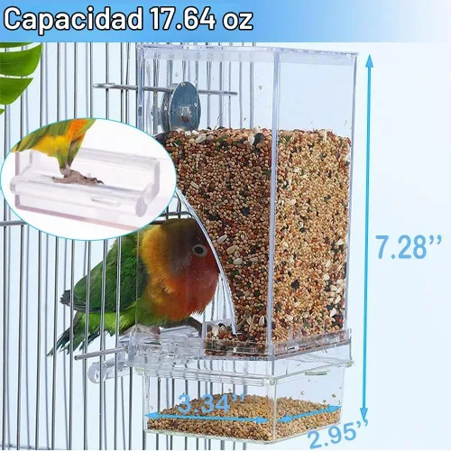 Vista 5 de Comedero para loros para pájaros, dispensador automático de jaulas, contenedor de alimentos, cuenco automático de semillas de aves para aves