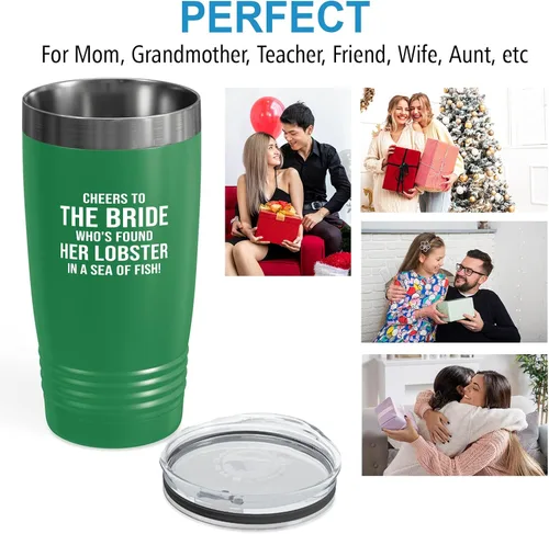 Vista 5 de Bride Tumbler 20oz Green -Found Her Lobster - Bride To Be Gifts Bridal Shower Wedding New Bride Mr Mrs Bachelorette Party Fiancee Newly Engaged