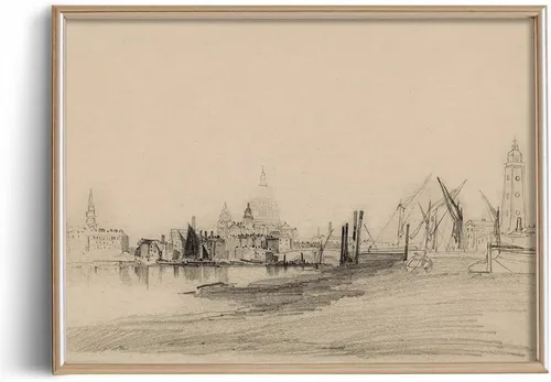 Vista 9 de Dibujo de Edificios de Ciudad en Estilo Rústico en Gris - Grabado de Arquitectura Urbana en Poster - Arte de Pared Vintage de Granja - Bosquejo Gris