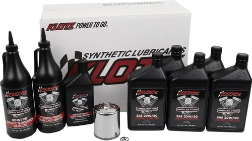 Vista 6 de Kit de cambio de aceite de motor Klotz de 4 cuartos de galón 20W/50 sintético para Evolution Big Twin 1984-1999 - Kit básico