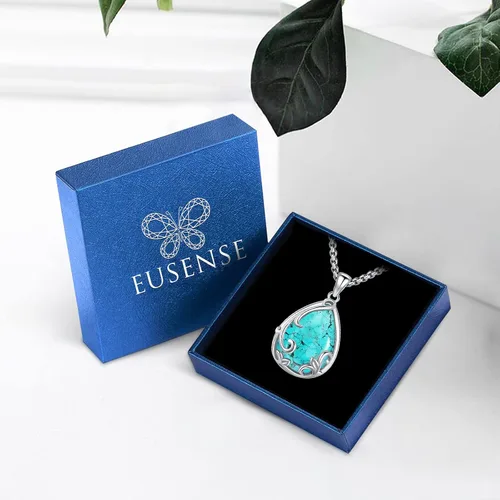 Vista 6 de Joyas de turquesa para mujeres y hombres de plata de ley 925 con colgante de urna para cenizas, collar con medallón de imagen, martillo de Thor