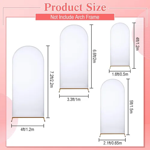Vista 2 de Peryiter Juego de 4 fundas para telón de fondo de arco de elastano para decoración de bodas y cumpleaños (blanco, 7.2 pies, 6.6 pies, 5 pies, 4 pies)