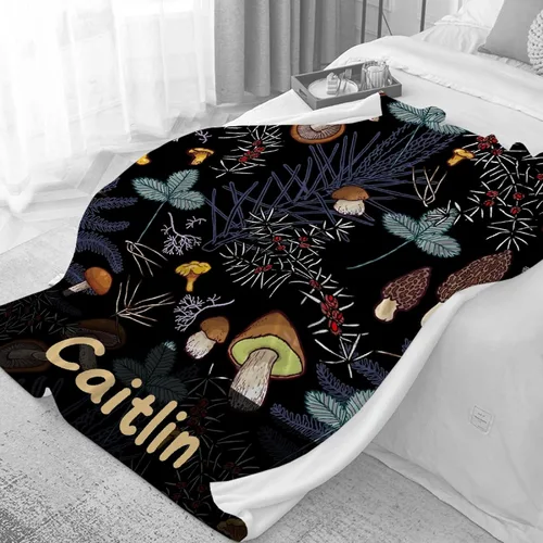 Vista 2 de Manta de regalo personalizada de hongos del bosque salvaje oscuro, manta de franela suave y ligera, adecuada para uso en cama, sala de estar