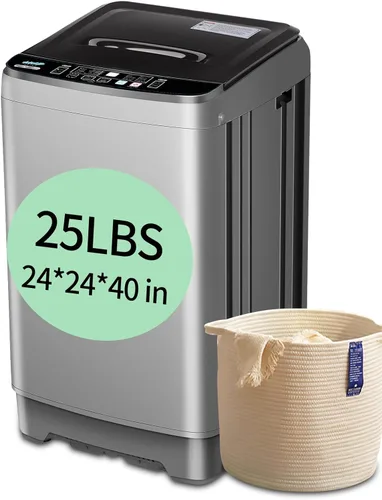 Vista 10 de Lavadora automática completa de 17.7 libras con pantalla LED, lavadora compacta con vertedero de drenaje, 10 programas de lavado y 8 niveles