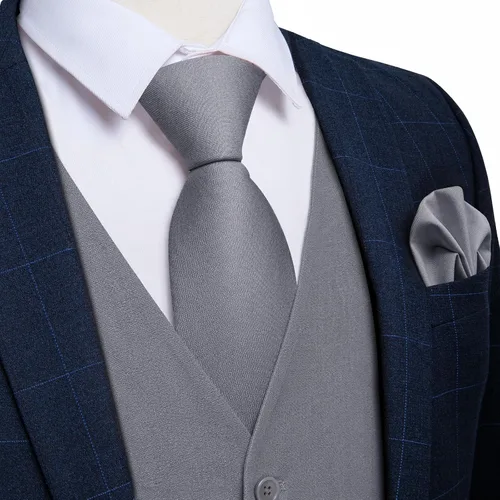 Vista 3 de DiBanGu Mens Vest Tie Set 5PCS Formal Dress Waistcoat Light Grey