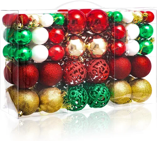 Vista 9 de 100 piezas de esferas navideñas, adornos colgantes inastillables negros+blancos para árbol de Navidad