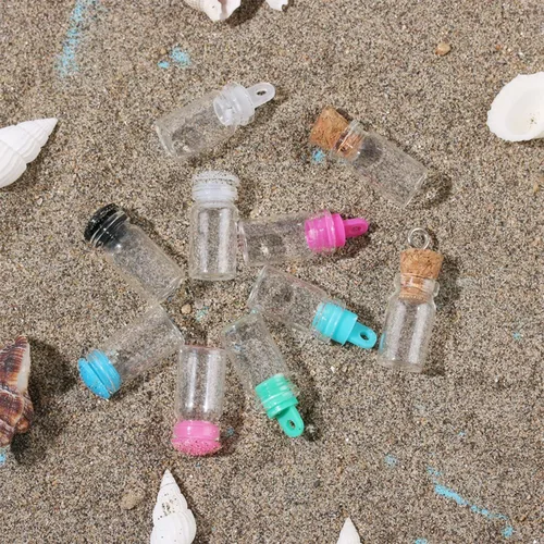 Vista 6 de 100 botellas pequeñas de vidrio de 0.0 fl oz con tapón de plástico de 65.6 ft cordeles transparentes pequeños frascos de vidrio pequeños frascos
