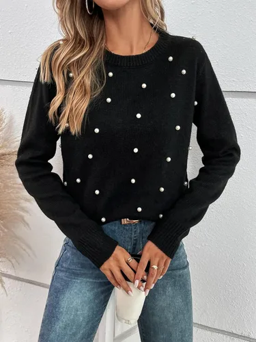 Vista 5 de Suéter para mujer con detalles de perlas (color negro, talla XL)