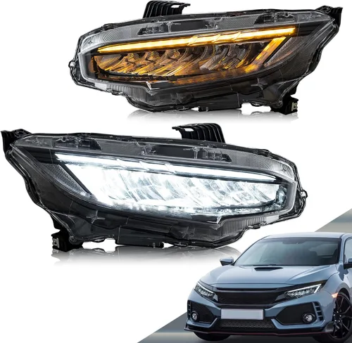 Vista 10 de VLAND Faros delanteros compatibles con Honda Civic 2016-2021 con señal de giro secuencial