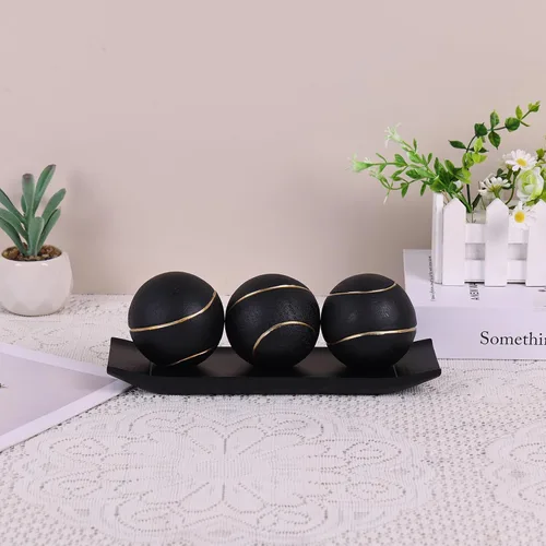Vista 4 de LCCCK Juego de bandeja decorativa con bolas, soporte de TV de orbes decorativos negro dorado, centro de mesa de centro, elegantes bolas decorativas