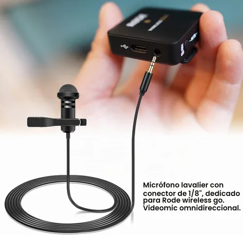 Vista 7 de Micrófono Lavalier para transmisores Rode Wireless GO 2/ii y DJI Mic, omnidireccional solapa Lav Videomic con clip, 5 pies