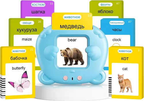 Vista 14 de Tarjetas didácticas parlantes para niños pequeños, juguetes Montessori de aprendizaje con 510 palabras visuales, discurso de bolsillo para niños Azul