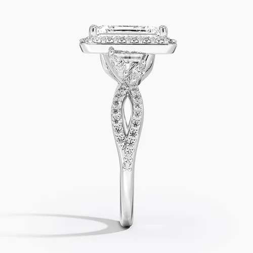 Vista 3 de IGI Anillo de compromiso de diamantes creados en laboratorio de excelente talla esmeralda blanca de 3.43 quilates con marquesa de acento y diamantes