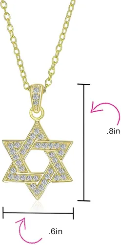 Vista 4 de Bling Jewelry Cubic Zirconia CZ Accent Traditional Religious Magen Judaic Hanukkah Intertwined Star Of David Pendant Necklace For Women Teen Bat