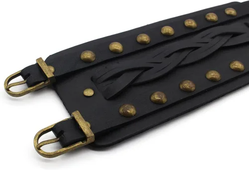 Vista 6 de Pulsera de cuero para hombres y mujeres, pulsera de aleación de cuerda trenzada punk